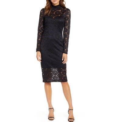 Chelsea28 Long Sleeve Lace Sheath Dress, Black