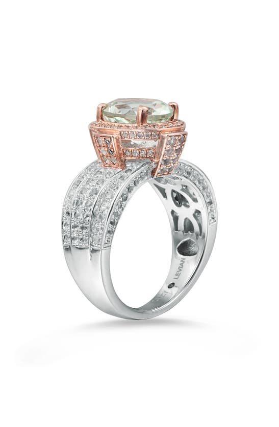 Suzy Levian Two-tone Semiprecious Stone & White Topaz Halo Ring In Green