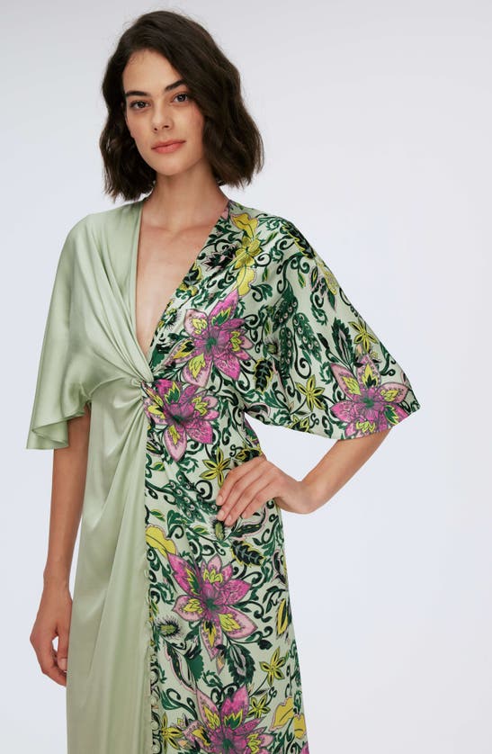 Shop Diane Von Furstenberg Hattie Mixed Print Satin Maxi Dress In Gardn Paisley Mint Green