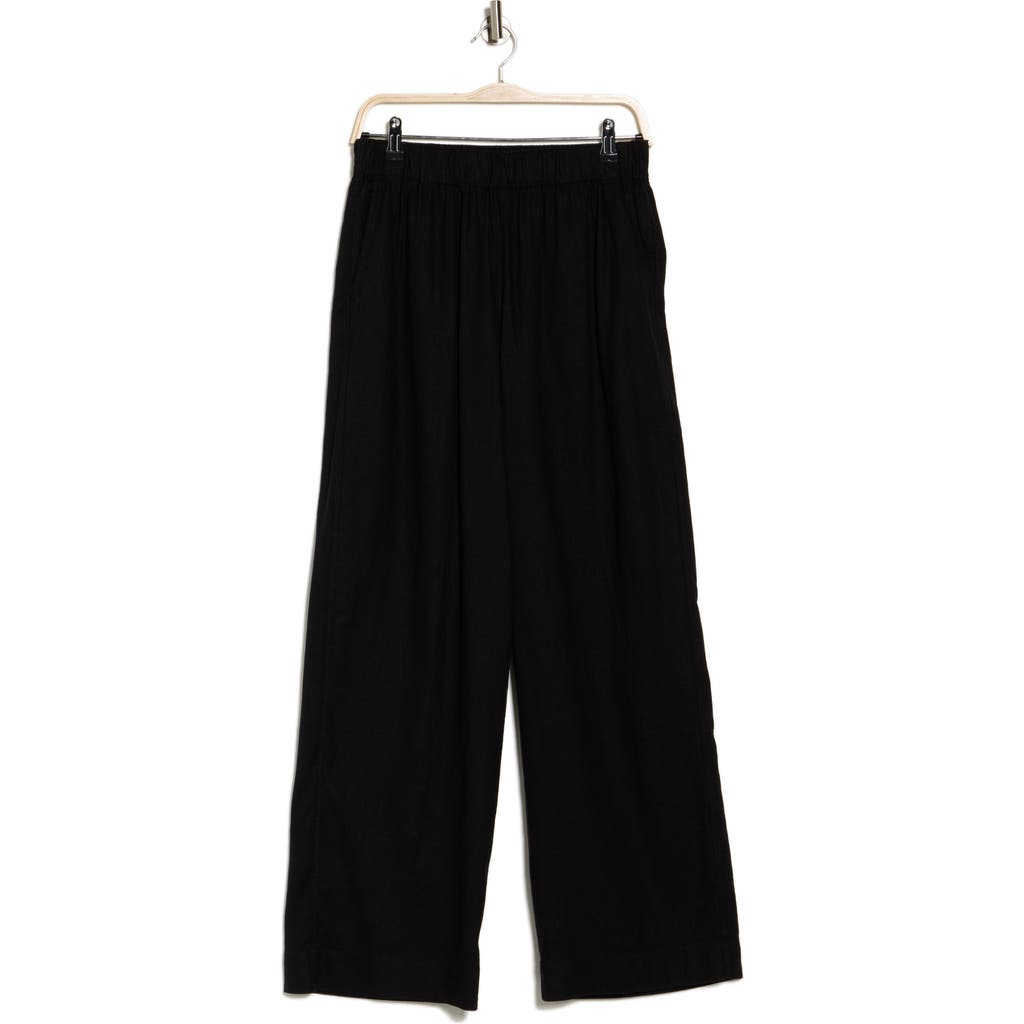 Shop Madewell High Waist Linen Blend Wide Leg Pants In True Black
