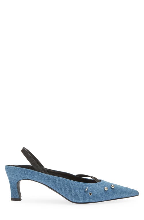 Shop Justine Clenquet Joy Kitten Heel Pointed Toe Slingback Mule In Denim Blue