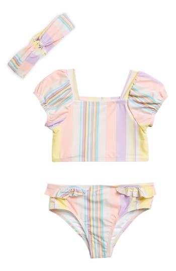 Shop Jessica Simpson Kids' Tropical Two-piece Bikini & Headband Set In Stripe