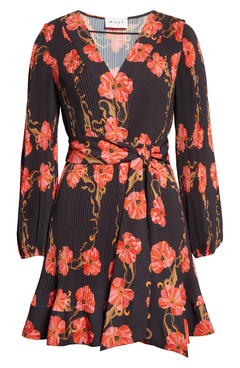 Milly Liv Floral Micropleat Long Sleeve Dress | Nordstrom