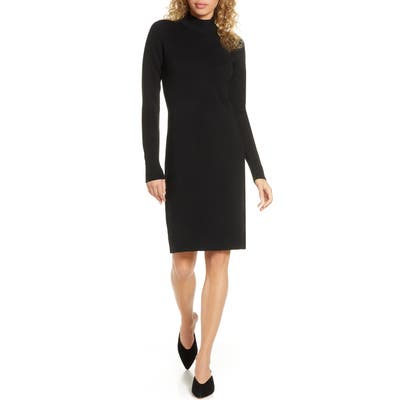 Charles Henry Mock Neck Long Sleeve Sweater Dress, Black
