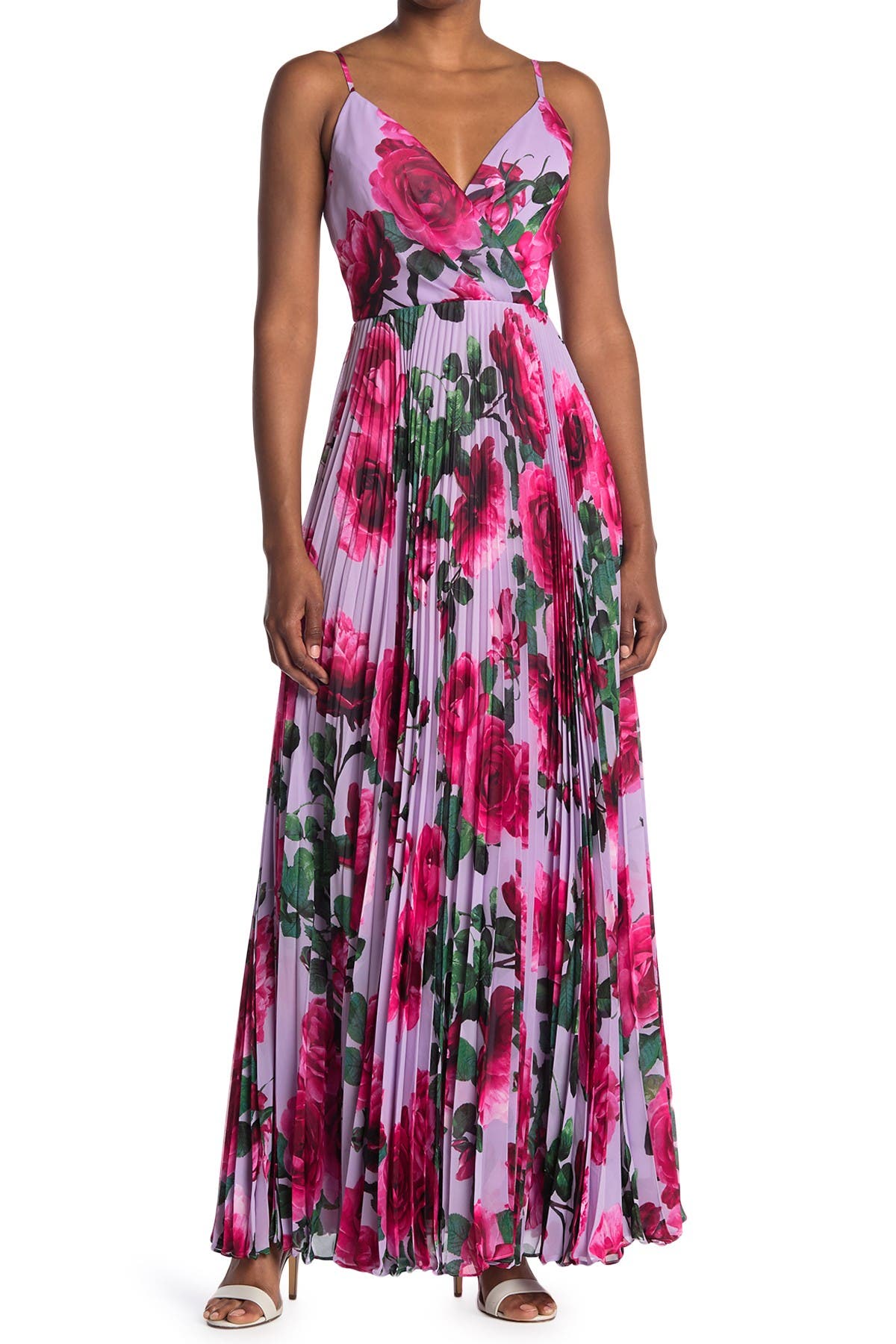 Laundry By Shelli Segal Roe Floral Pleated Maxi Dress In Dark Pink6