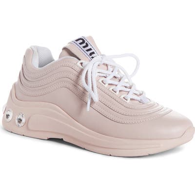 Miu Miu Crystal Embellished Sneaker, Beige