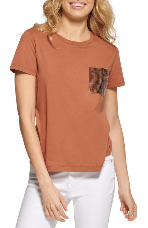 DKNY SPORTSWEAR Sequin Pocket T-Shirt in Nutmeg