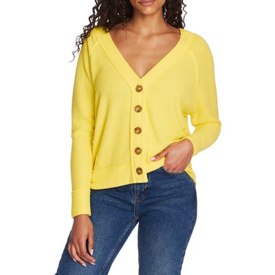 1.state Button Front Crop Cardigan, Yellow