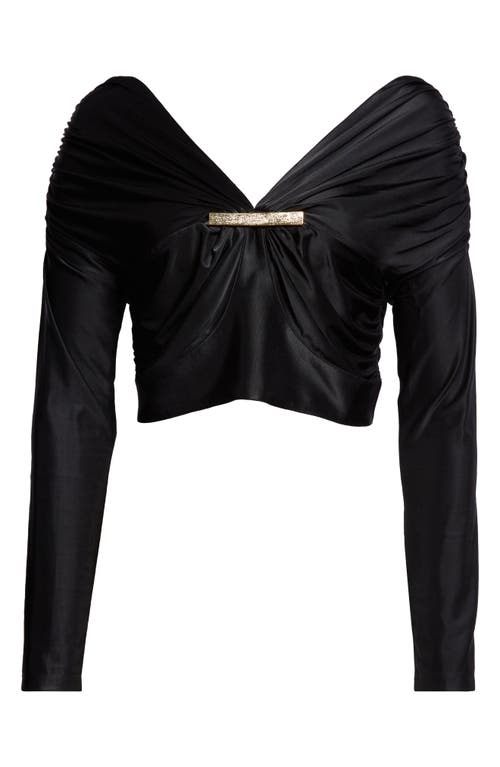 Rabanne Metallic Plate Gathered Jersey Crop Top in Black at Nordstrom, Size 12 Us