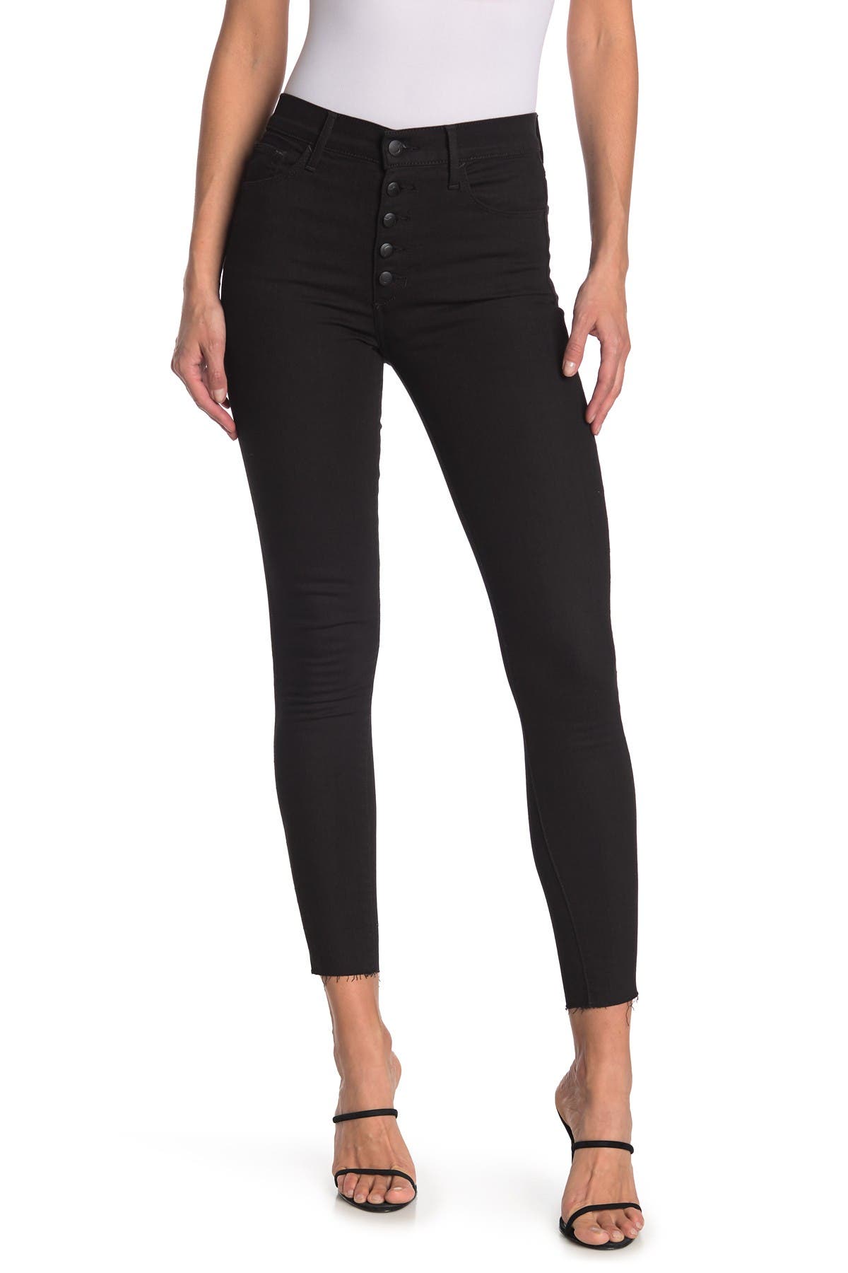 High Rise Button Skinny Ankle Jeans 