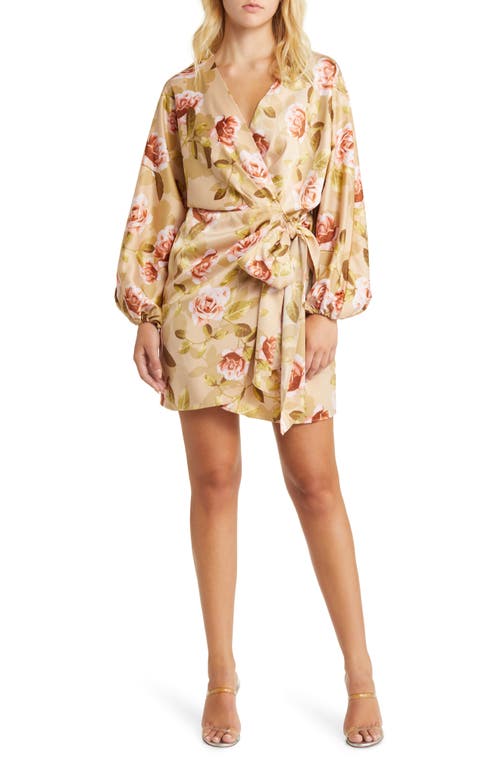 WAYF Amour Floral Long Sleeve Wrap Dress Champagne Roses at Nordstrom,