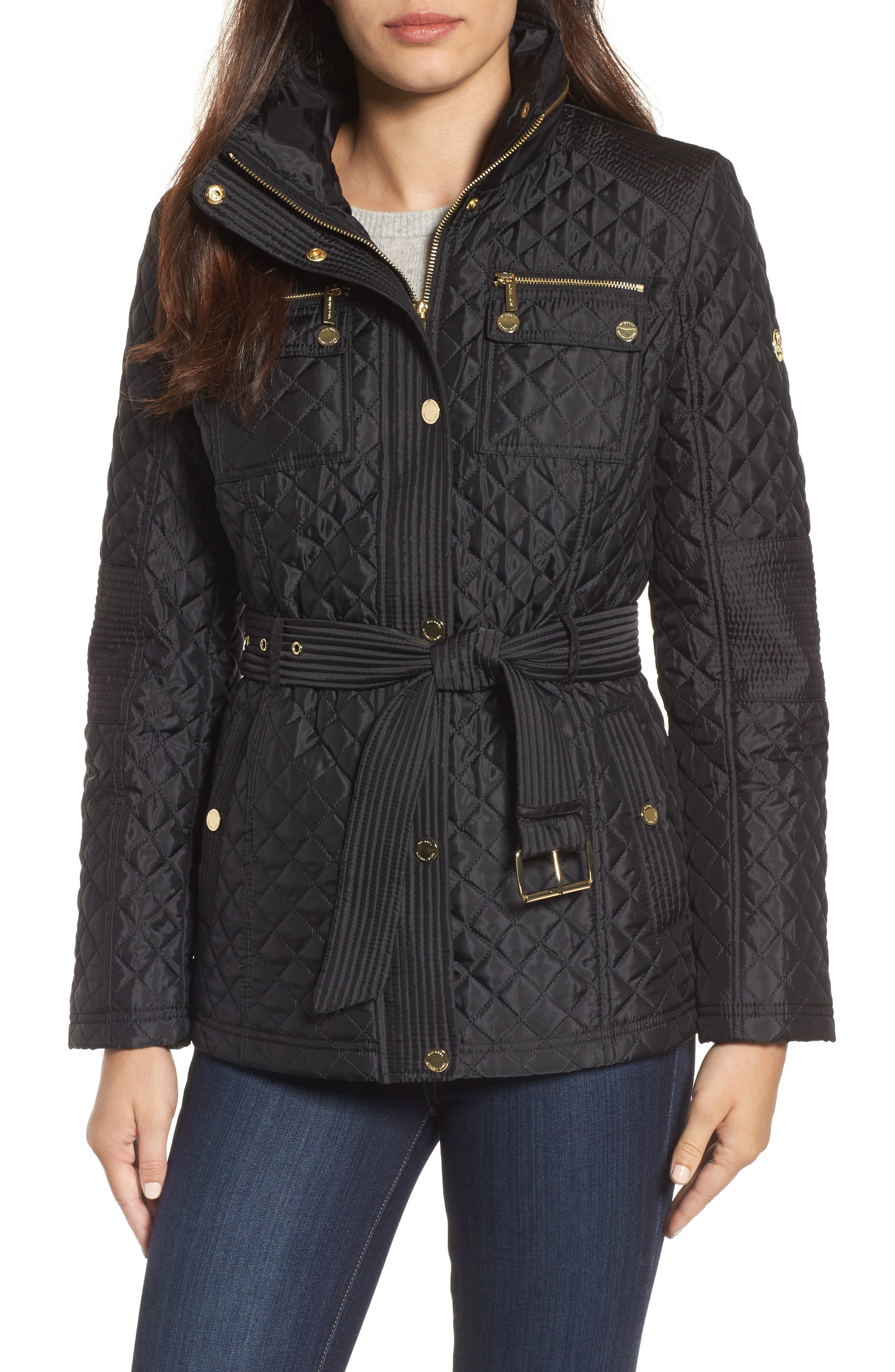 michael kors quilted jacket with belt