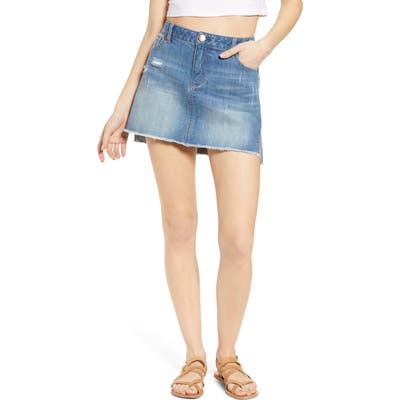 1822 Denim Raw Step Hem Denim Miniskirt, Blue