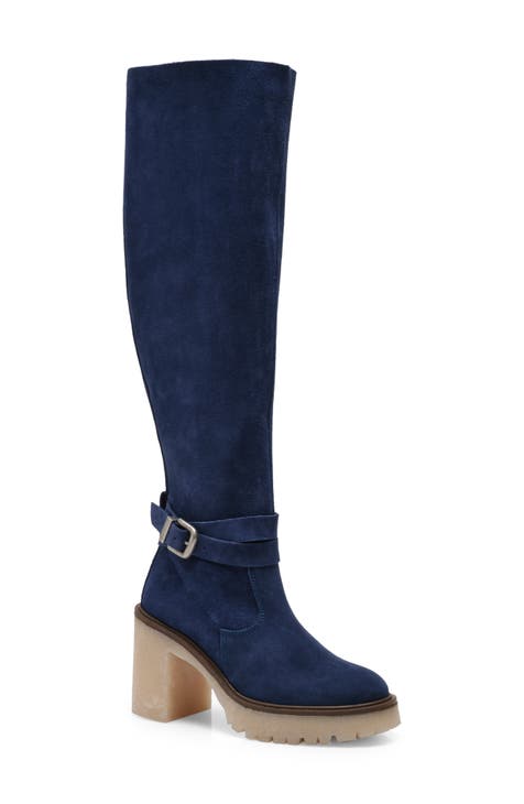 Navy blue over sales the knee boots