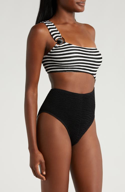 Shop Cleonie Cutout One-shoulder One-piece Swimsuit In Noir Stripe/noir