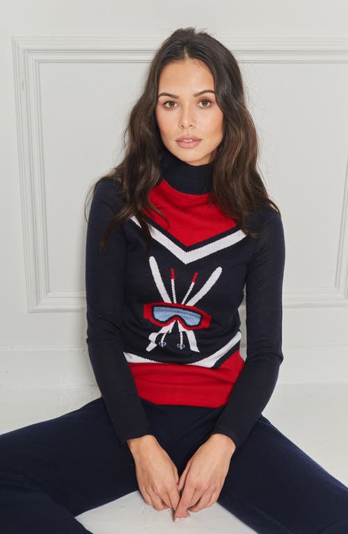 Shop L'etoile Sport Ski Goggle Mock Neck Sweater In Navy