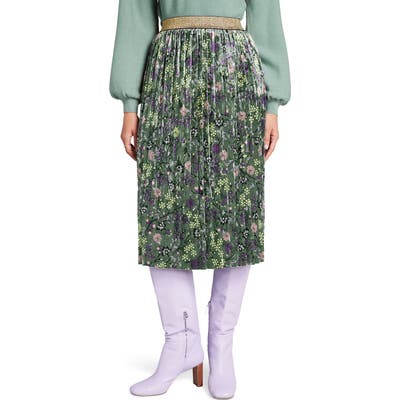 Plus Size Modcloth Pleated Velvet Midi Skirt, Green