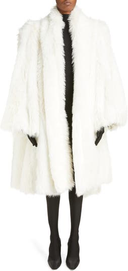Balenciaga A-line Fake Fur Coat in White