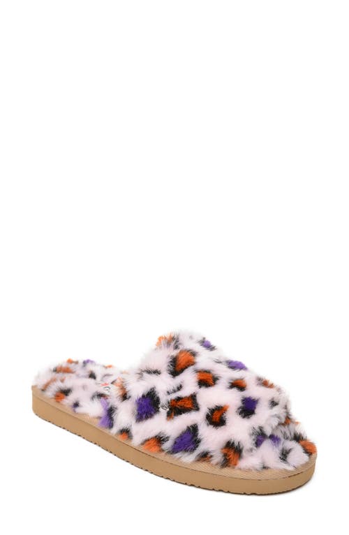 Minnetonka Faux Fur Slide Slipper Blush Leopard Print at Nordstrom,