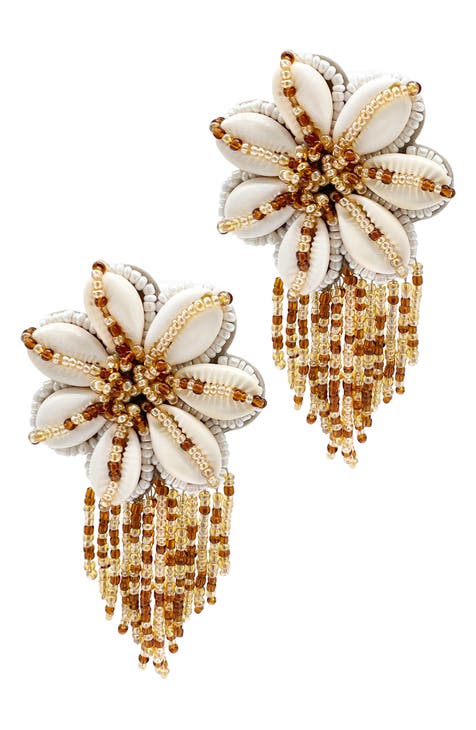 Sea Shell & Beaded Flower Drop Earrings