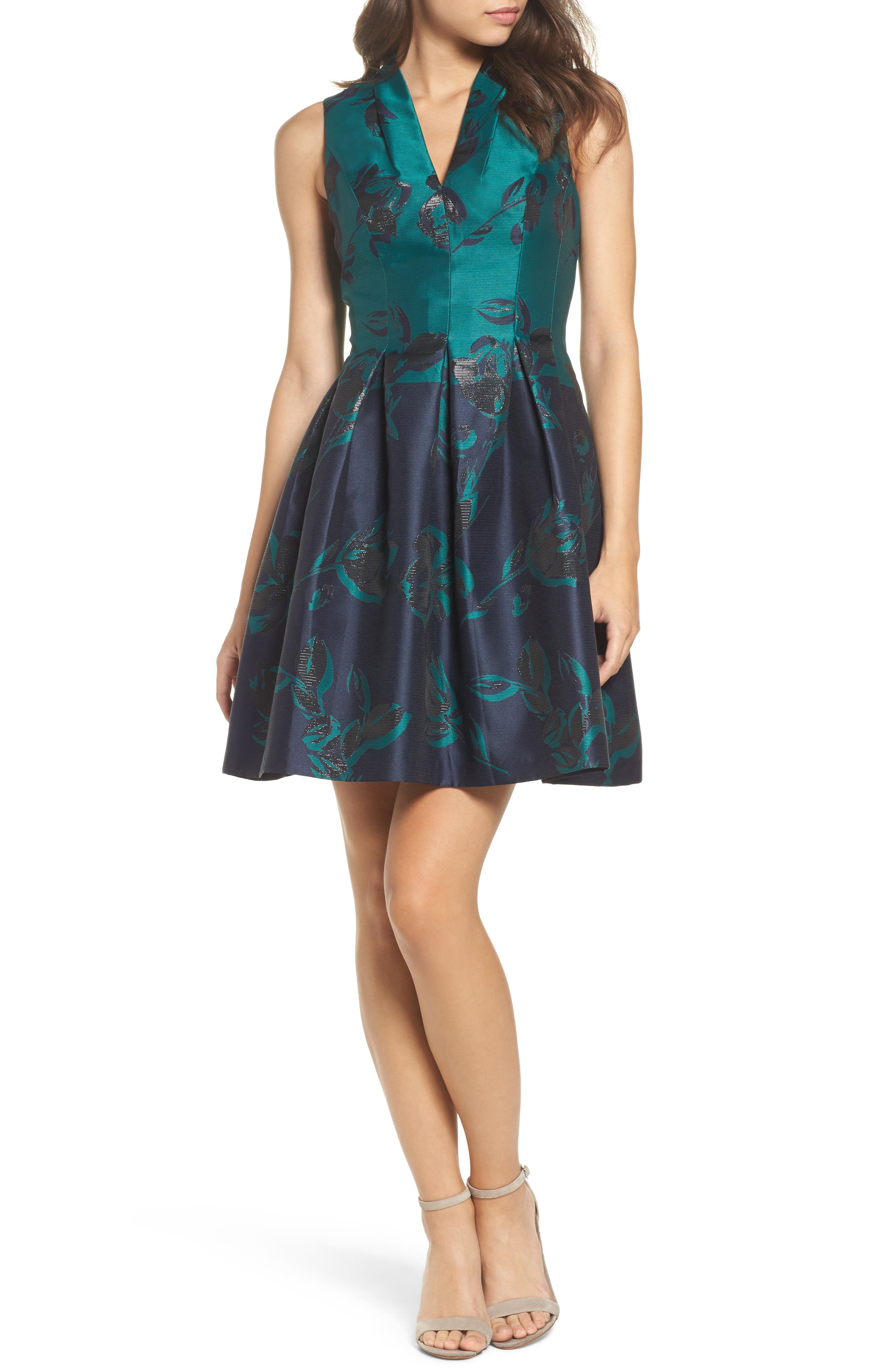 vince camuto jacquard fit and flare dress