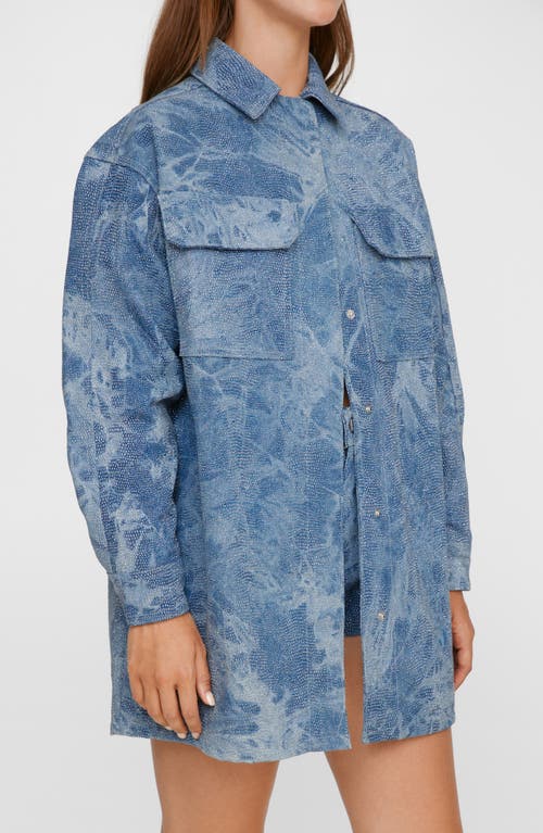 Shop Nasty Gal Shimmer Denim Snap-up Shirt In Authentic Denim