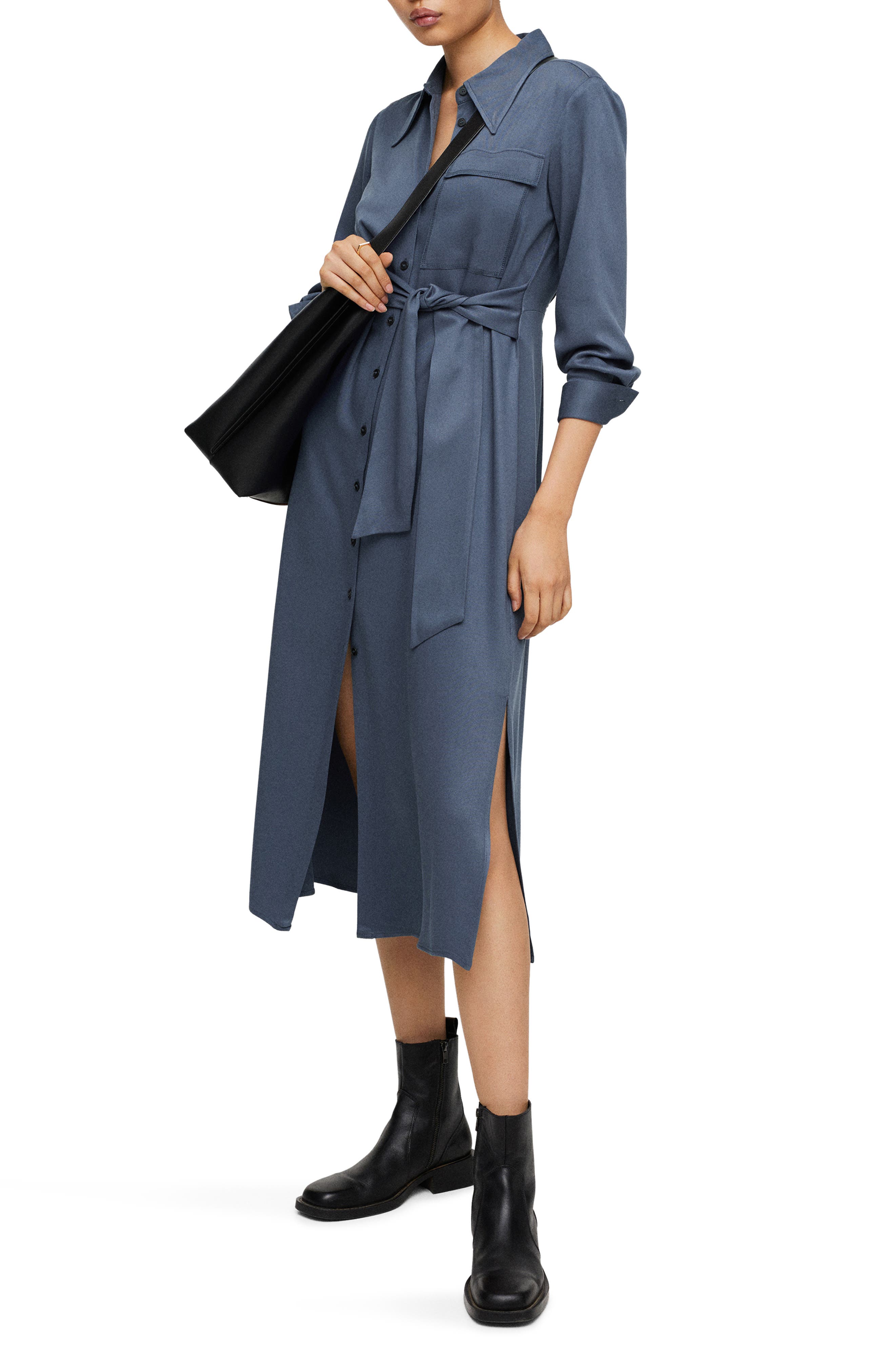 MANGO Long Sleeve Belted Shirtdress 