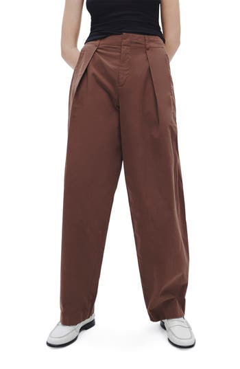 Rag & Bone Donovan Pleated Cotton Twill Wide Leg Pants In Brown