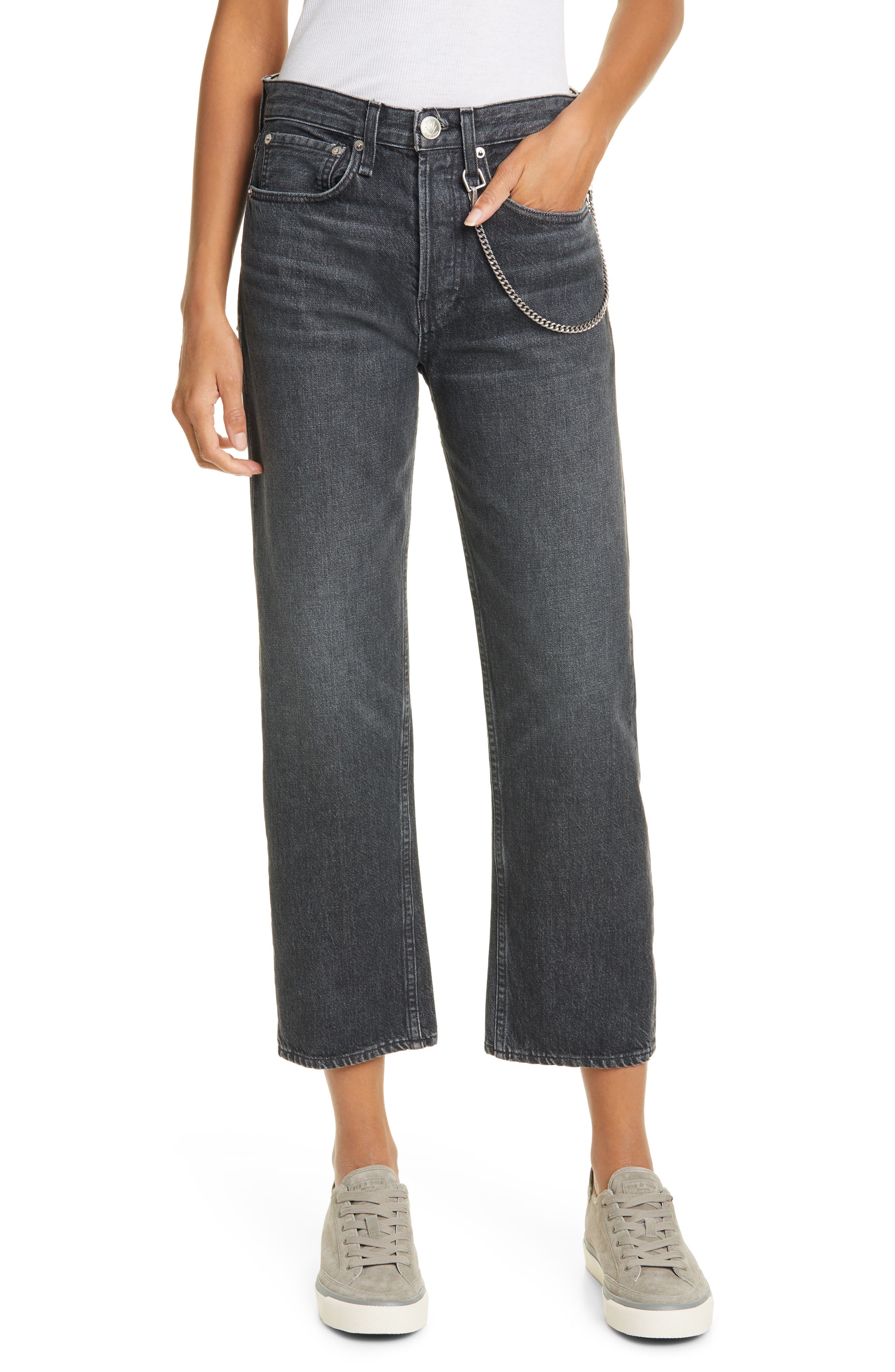 high rise ankle straight jeans