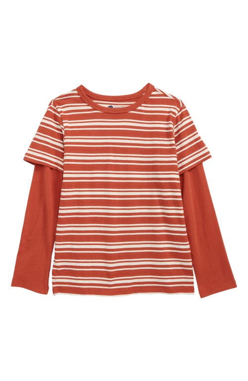 Tucker + Tate Kids' Layered Long Sleeve T-Shirt in Rust Autumn- Ivory Stripe