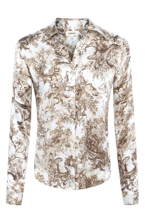 Shop L Agence L'agence Tyler Print Silk Button-up Shirt In Ivory/caramel