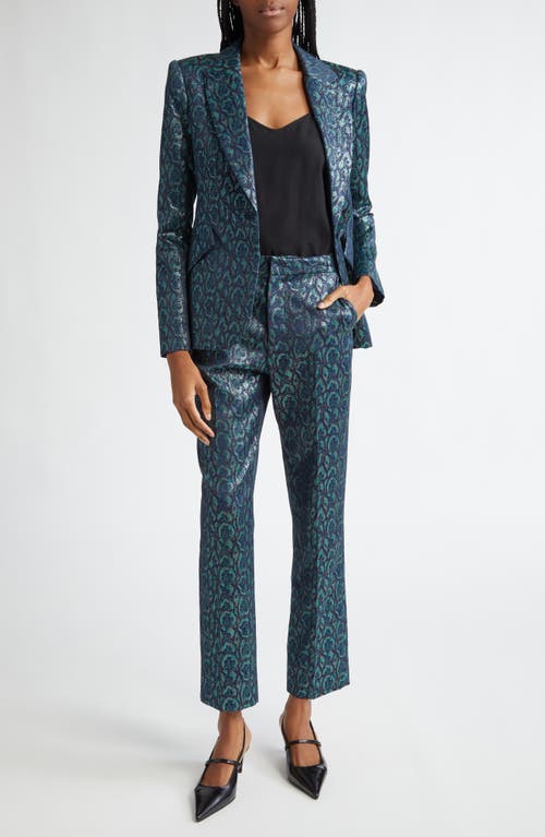 Shop L Agence L'agence Rebel Metallic Print Pants<br /> In Teal Multi Leopard Jacquard