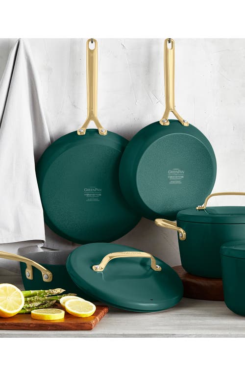 Greenpan Gp5 Infinite8 11-piece Anodized Aluminum Ceramic Nonstick Cookware Set With Champagne Handl In Rainforest Green