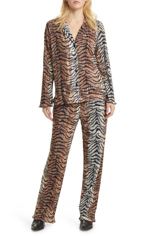 Dressed in Lala Tiger Long Sleeve Plissé Top & Pants Set in Tiger Stripe at Nordstrom, Size X-Large