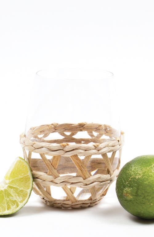 8 Oak Lane Rattan Set Of Four Stemless Wine Glasses In Clear/rattan