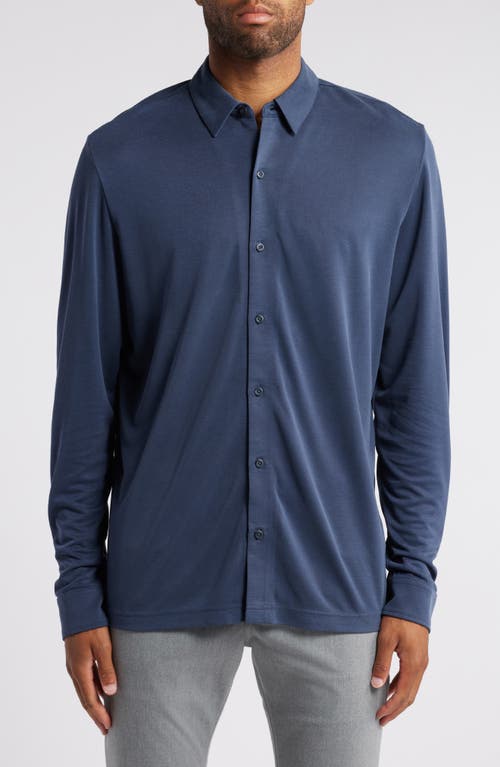 Johnston & Murphy Vintage Wash Knit Button-up Shirt In Navy