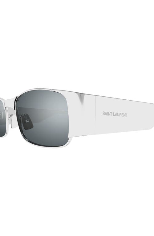 Shop Saint Laurent 54mm Rectangular Sunglasses In Silver