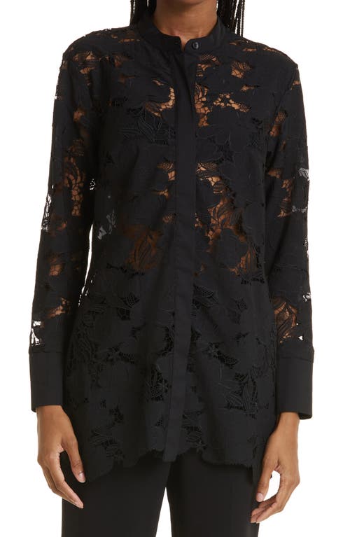 Donna Karan New York Floral Lace Tunic Blouse in Black
