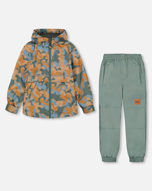 Deux Par Deux Boy's Two Piece Hooded Coat And Pant Mid-Season Set Beige Printed Camo Dinos Forest Green at Nordstrom