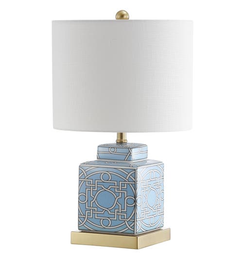 Jonathan Y Catherine Modern Transitional Ceramic/metal Square Ginger Jar Led Table Lamp In Blue/white