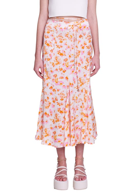 maje Jispring Faux Wrap Midi Skirt Sping Orange Flower Print at Nordstrom,