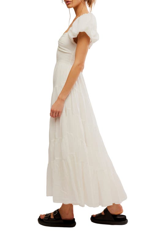 Shop Free People Sundrenched Smocked Puff Sleeve Maxi Dress In Whisper White