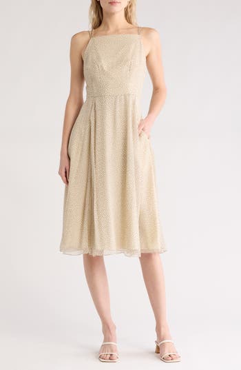 Theory Square Neck Double Strap Silk Dress In Oatmeal Multi