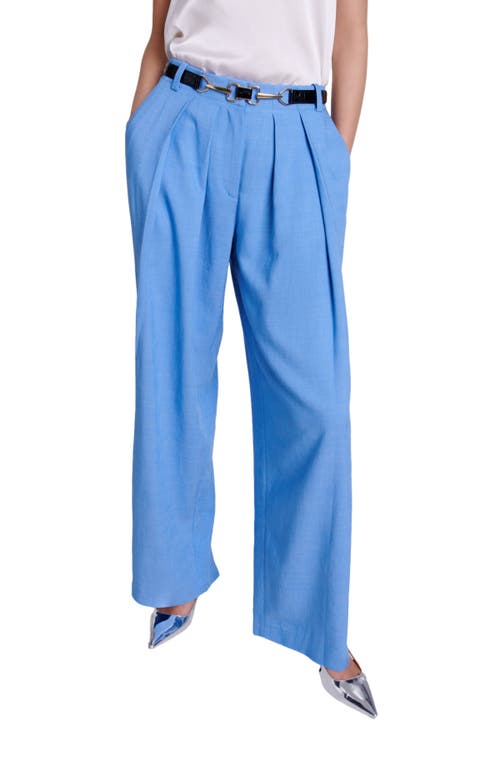 Shop Maje Wide-leg Suit Trousers With Pleats In Blue