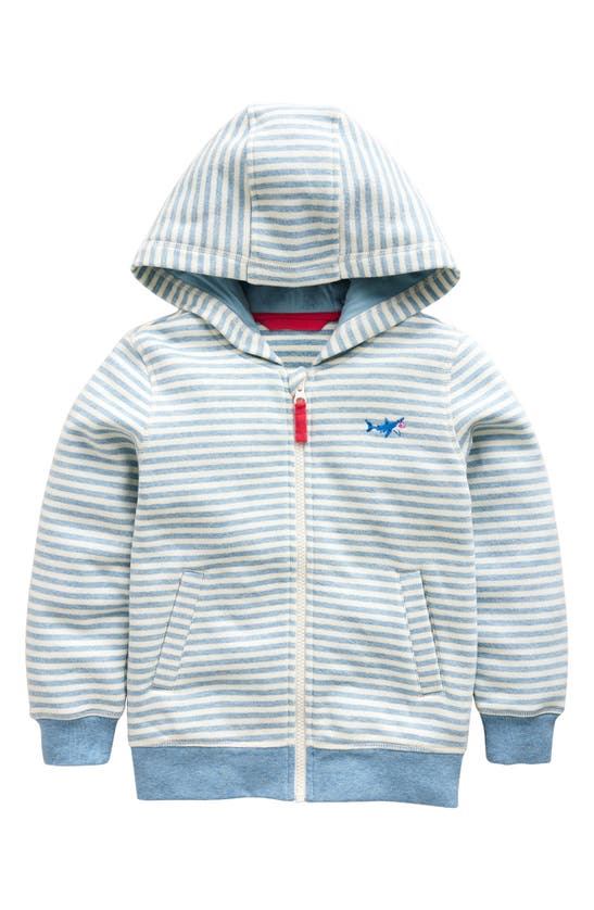 Shop Mini Boden Kids' Stripe Zip-up Cotton Hoodie In Duck Egg Blue/ Ivory