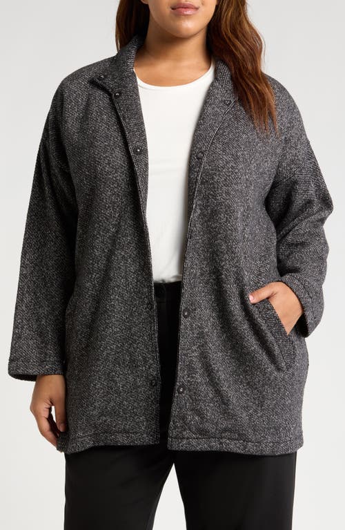 Shop Eileen Fisher Stand Collar Organic Cotton Long Jacket In Black/white