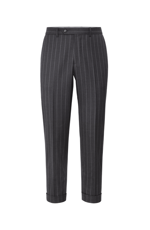 Shop Brunello Cucinelli Super 150s Virgin Wool Wide Chalk Stripe Batavia Formal Fit Trousers In Grey