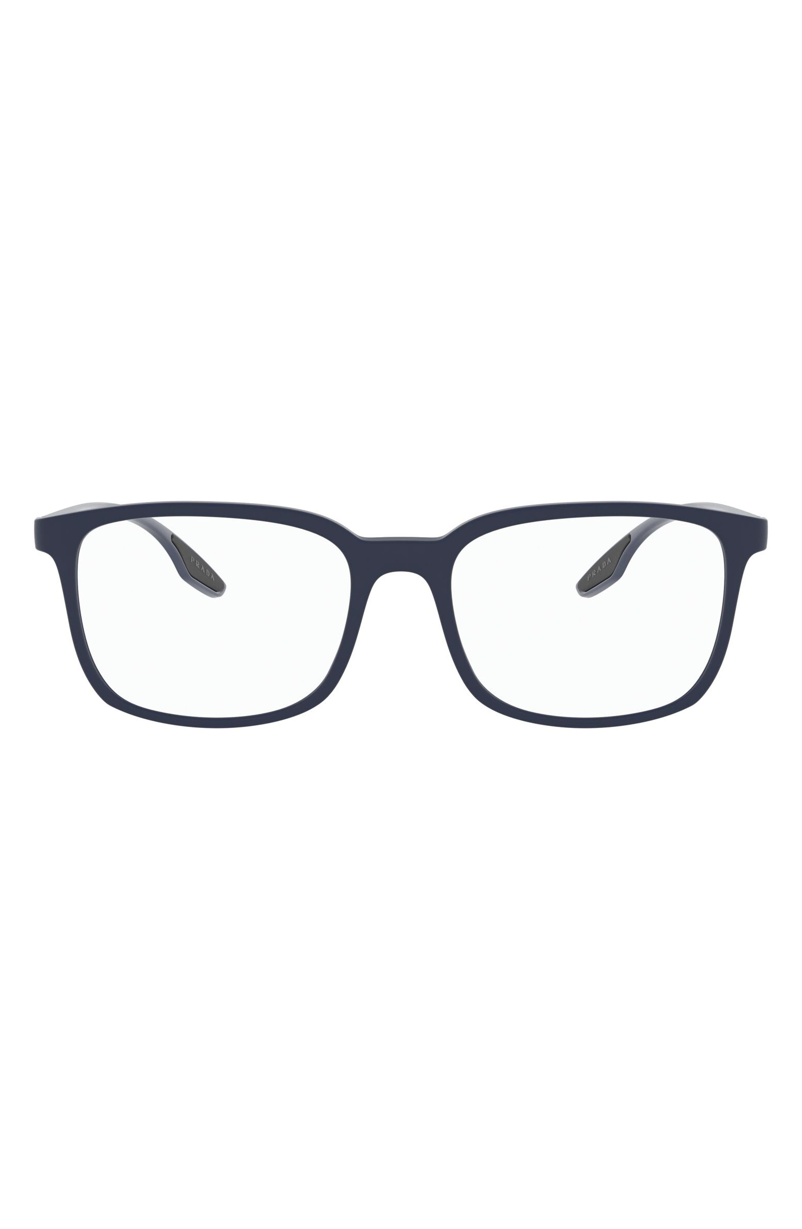 Prada Pillow 55mm Optical Glasses in Blue Rubber at Nordstrom
