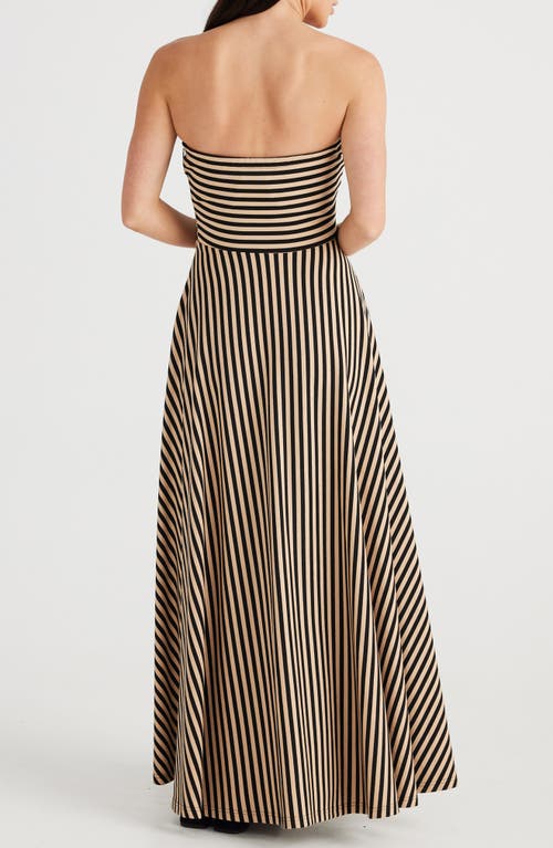 Shop Brave + True Brave+true Thandie Stripe Strapless Maxi Dress In Tan With Black Stripe