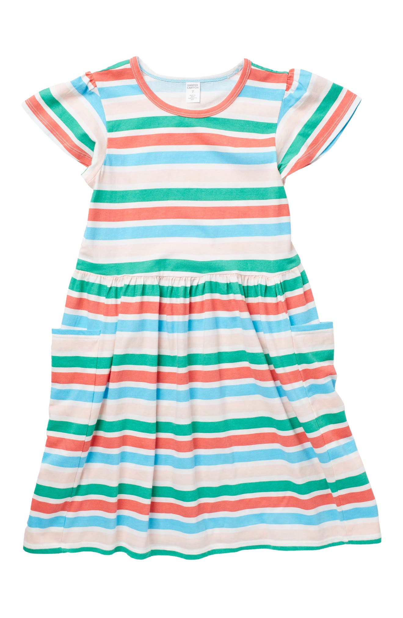 Harper Canyon Kids' Pocket T-shirt Dress In Ivory Egret Multi Stripe